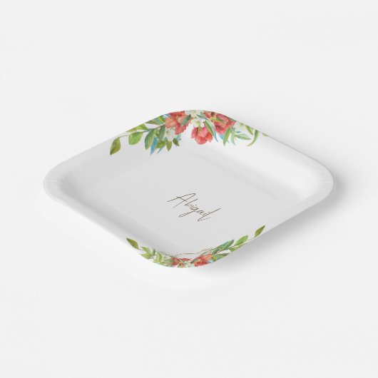 Tuscaanse Granaatappel Rode Bloemendouche Papieren Bordje (Gebogen)