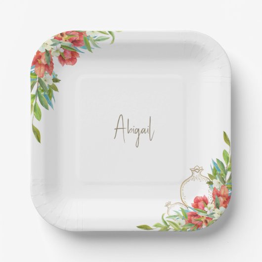 Tuscaanse Granaatappel Rode Bloemendouche Papieren Bordje (Voorkant)