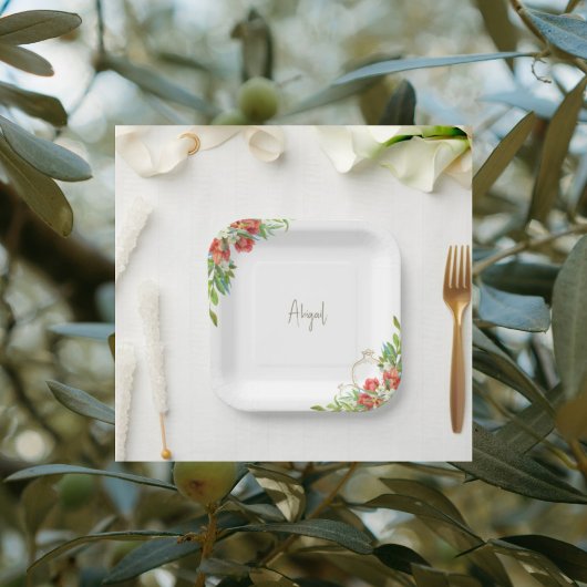 Tuscaanse Granaatappel Rode Bloemige Shower Papieren Bordje