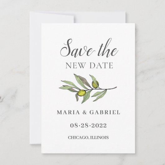 Tuscaanse Olijftak. Botanische Trouwstand Verander Save The Date (Voorkant)