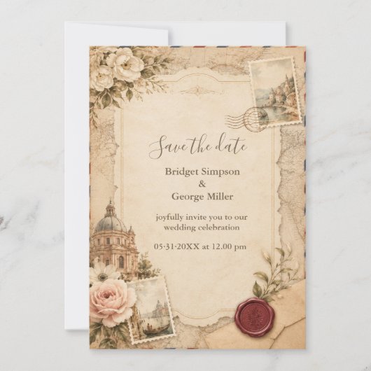 Tuscaanse vintage bruiloft met reis kaarten (Voorkant)