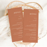 Tuscan Amber | Moderne minimale bruiloft Menu<br><div class="desc">Dit eenvoudig elegante menuontwerp kenmerkt moderne minimale sans serif typografie,  prachtig rustige bohemen kleuren die slechts de informatie leveren die een doel dient. Verzamel je geliefden rond een mooie maaltijd met ons chique en eenvoudig terracotta collectie.</div>