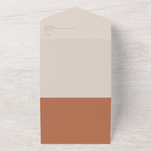 Tuscan Amber | Moderne minimalistische bruiloft All In One Uitnodiging (Buitenkant)