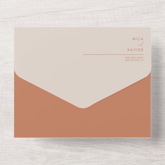 Tuscan Amber | Moderne minimalistische bruiloft All In One Uitnodiging (Achterkant)