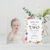 Tuscan bloem thema meisje 2e verjaardag zoete foto kaart (Staand voorkant)