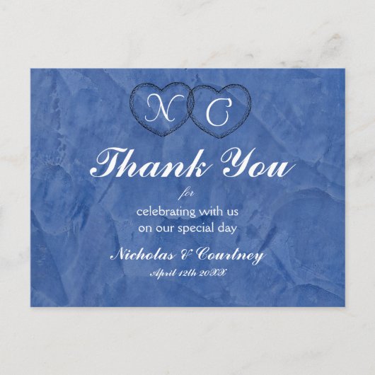 Tuscan Blue Hearts Bedankkaart Briefkaart (Voorkant)