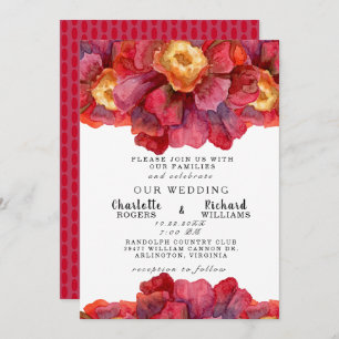 Tuscan Bold and Vibrant Red Floral Wedding Kaart