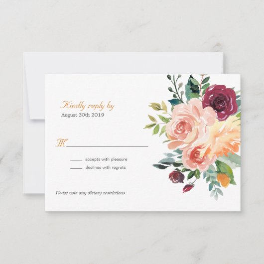 Tuscan Botancial Floral Wedding RSVP Kaartje (Voorkant)