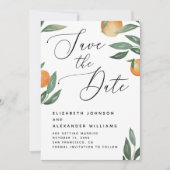 Tuscan Citrus Bruiloft | Elegant Script Sinaasappe Save The Date (Voorkant)