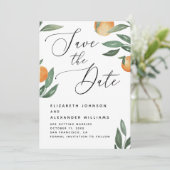 Tuscan Citrus Bruiloft | Elegant Script Sinaasappe Save The Date (Staand voorkant)