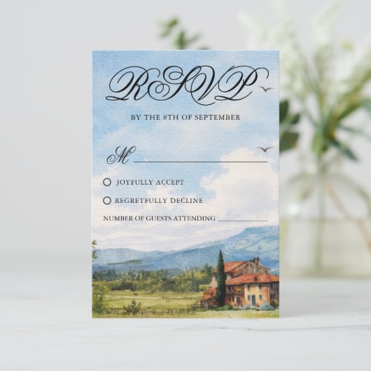 Tuscan Countryside Scenery Wedding Response Card RSVP Kaartje (Staand voorkant)