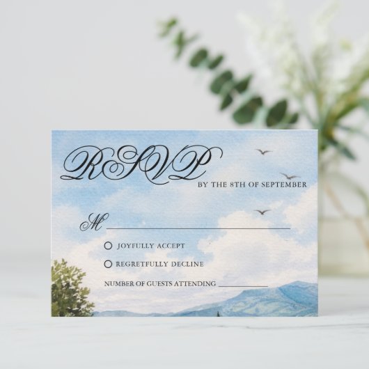 Tuscan Countryside Scenery Wedding Response Card RSVP Kaartje (Staand voorkant)