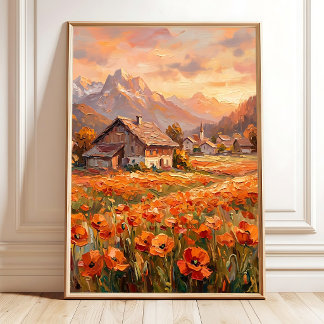 Tuscan dorpsschilderkunst voor woonkamerwanden poster