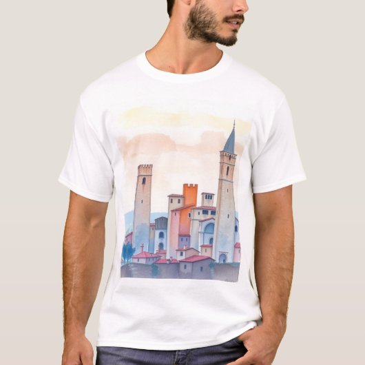 Tuscan Dreams: San Gimignano Watercolor T-Shirt (Voorkant)