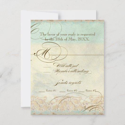 Tuscan Olijfboom n Swirl - Huwelijks RSVP antwoord (Voorkant)