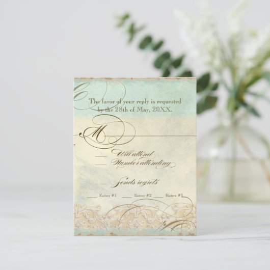 Tuscan Olijfboom n Swirl - Huwelijks RSVP antwoord (Staand voorkant)