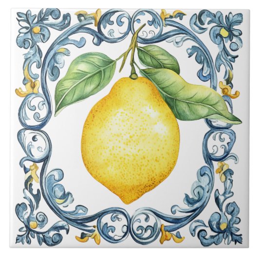 Tuscan Rustic Mediterranean Blue & Yellow Tegeltje (Voorkant)