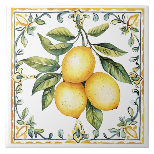 Tuscan Rustic Mediterranean Yellow Lemon Tegeltje (Voorkant)