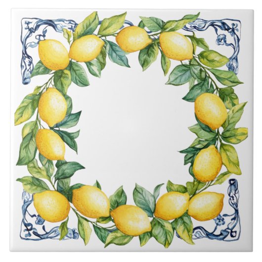 Tuscan Rustic Mediterranean Yellow Lemon Wreath Tegeltje (Voorkant)