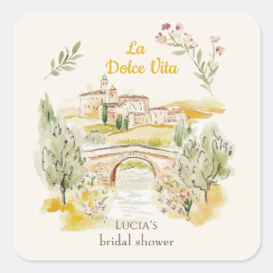 Tuscan Stone Bridge Italiaanse Bruidsuitnodiging Vierkante Sticker