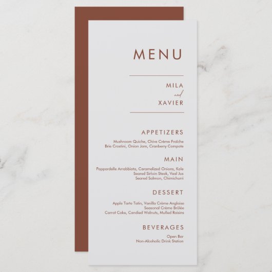 Tuscan Terracotta | Modern Minimal Wedding Menu (Voorkant / Achterkant)