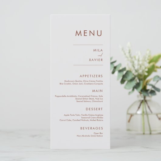 Tuscan Terracotta | Modern Minimal Wedding Menu (Staand voorkant)