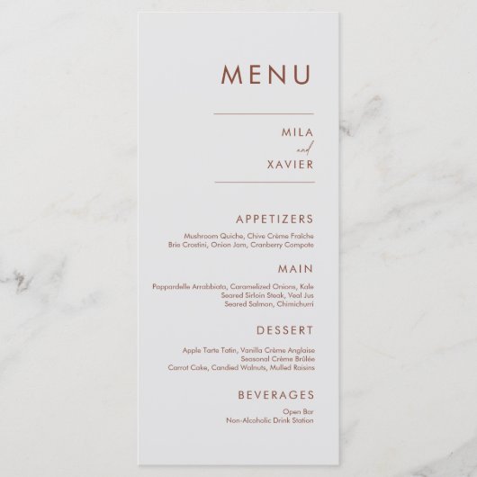Tuscan Terracotta | Modern Minimal Wedding Menu (Voorkant)