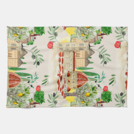 Tuscan, Tuscany, Italy, olijven, lemons, tomatoene Theedoek