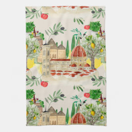 Tuscan, Tuscany, Italy, olijven, lemons, tomatoene Theedoek