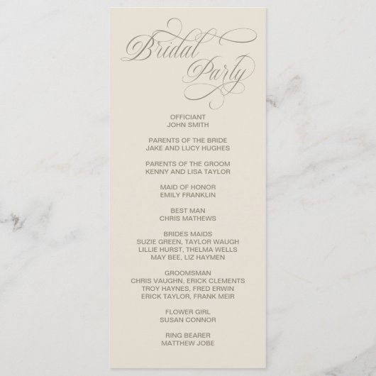 Tuscan Valla Calligraphy dubbele zijde programmkaa Programmakaart (Achterkant)