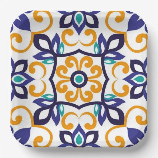 Tuscan Verve Vibrant Scrollwork Mediterranean Papieren Bordje (Voorkant)