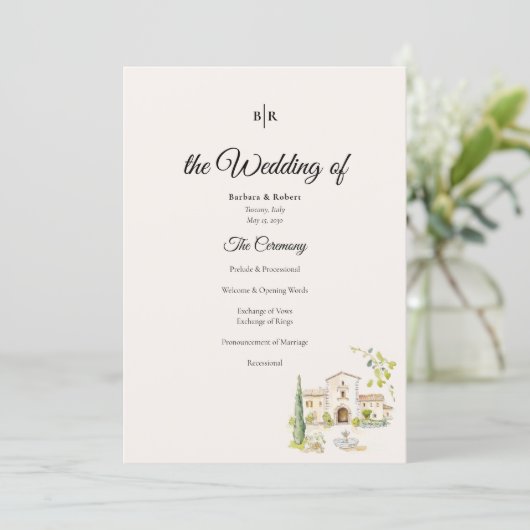 Tuscan Villa Wedding Program Elegant Italy Programmakaart (Staand voorkant)