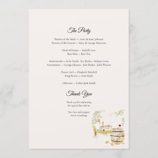 Tuscan Villa Wedding Program Elegant Italy Programmakaart (Achterkant)