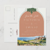 Tuscan Vineyard Terracotta Save the Date Card Aankondigingskaart (Voorkant / Achterkant)