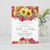 Tuscan Yellow and Vibrant Red Bold Floral Wedding Kaart (Staand voorkant)