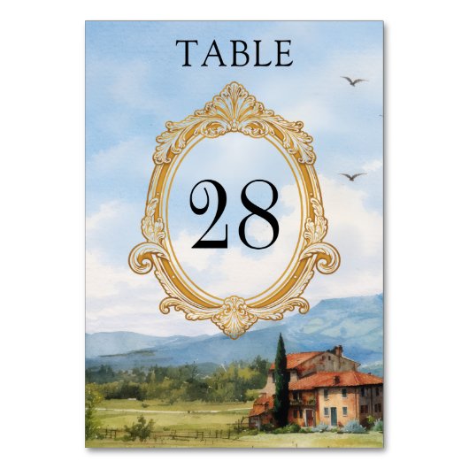 Tuscany Countryside Wedding Table Number Kaart (Voorkant)