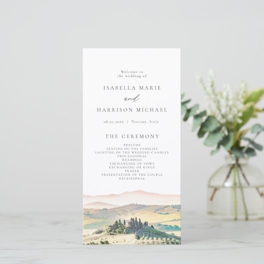 TUSCANY Italië Waterverf Skyline Wedding Programme Bedankkaart (Staand voorkant)