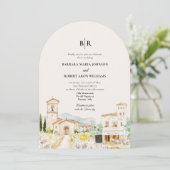 Tuscany Italy Arched Destination Wedding Kaart (Staand voorkant)