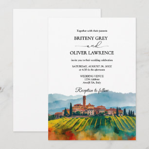 TUSCANY Italy Waterverf Skyline Photo Wedding Kaart