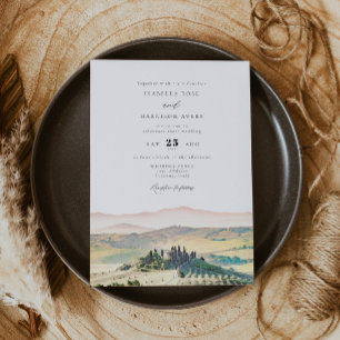 TUSCANY Italy Waterverf Skyline Photo Wedding Kaart