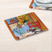 TUSCANY KITCHEN CAT,SUNFLOWERS-WIJNGLASSEN KARTONNEN ONDERZETTERS (Schuin)