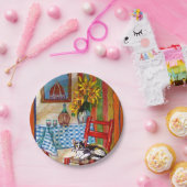 TUSCANY KITCHEN CAT,SUNFLOWERS-WIJNGLASSEN PAPIEREN BORDJE (Feest)