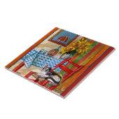 TUSCANY KITCHEN CAT,SUNFLOWERS-WIJNGLASSEN TEGELTJE (Zijkant)