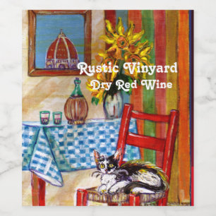 TUSCANY KITCHEN CAT,SUNFLOWERS-WIJNGLASSEN WIJN ETIKET