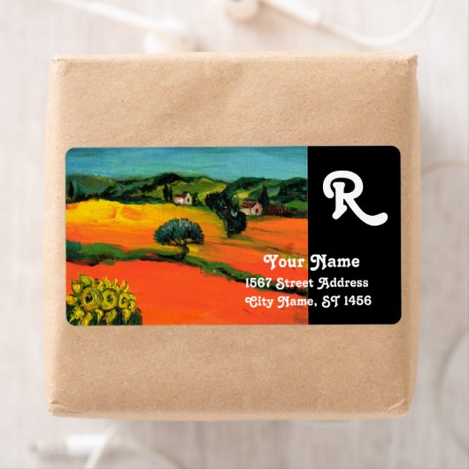 TUSCANY LANDSCAPE MET SUNFLOWERS Monogram Etiket (Insitu)