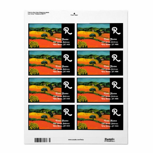 TUSCANY LANDSCAPE MET SUNFLOWERS Monogram Etiket (Full Sheet)