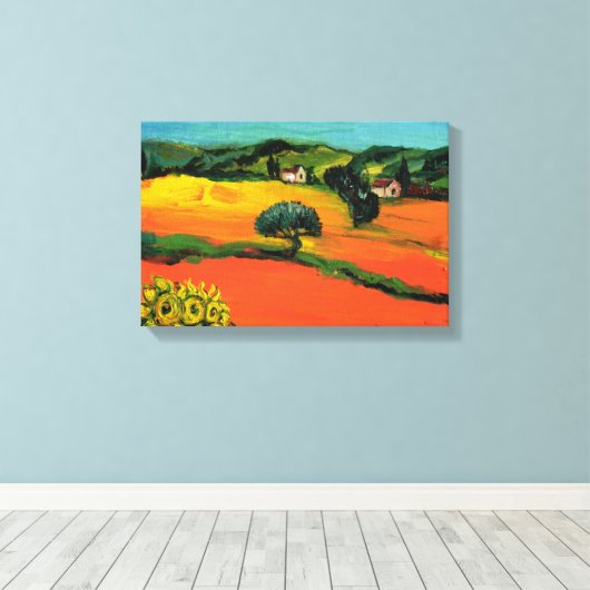 TUSCANY LANDSCAPE MET ZONLOWERS CANVAS AFDRUK (Insitu (Houten vloer))