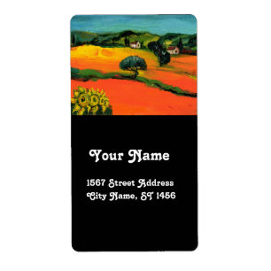 TUSCANY LANDSCAPE MET ZONLOWERS ETIKET