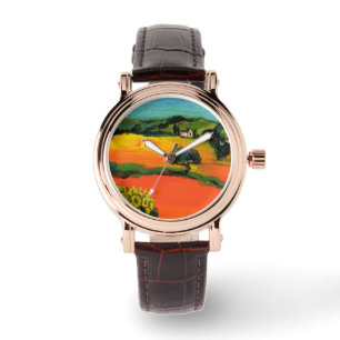 TUSCANY LANDSCAPE MET ZONLOWERS HORLOGE