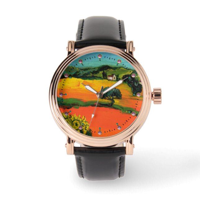 TUSCANY LANDSCAPE MET ZONLOWERS HORLOGE (Voorkant)